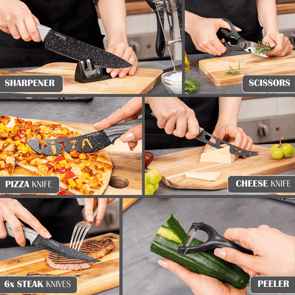 Professional Kitchen Knife Set with Acrylic Block - 17 Pieces (Multiple Colours), by Nuovva