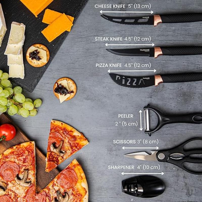 Professional Copper Kitchen Knife Set with Acrylic Block - 17 Pieces, by Nuovva