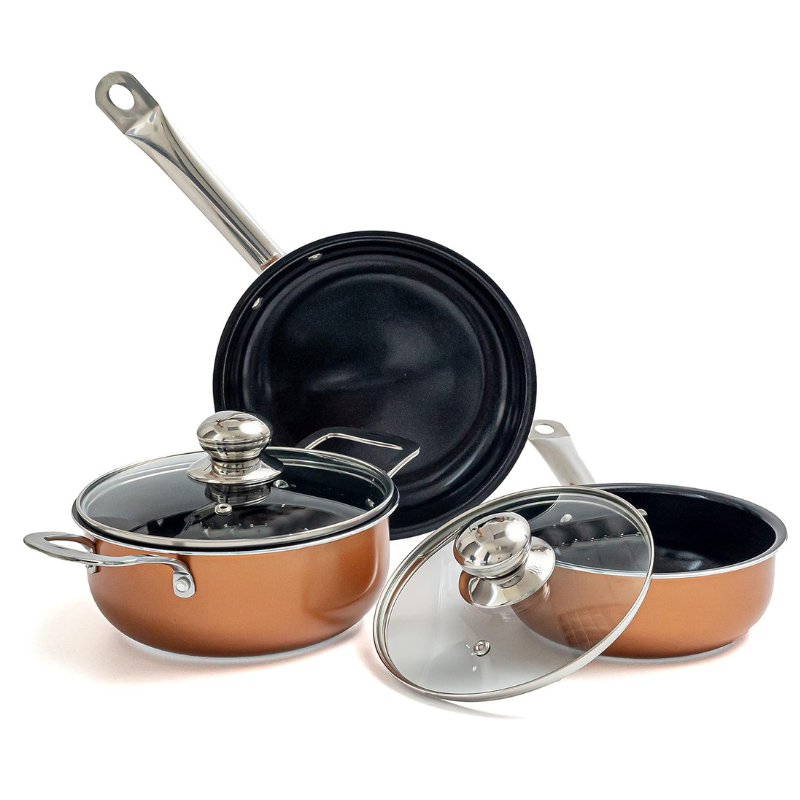 Copper Kitchen Cookware Set of 35, 15, 8, 5pcs with Lids (Multiple Set Sizes)