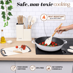 17pcs Cream Kitchen Utensil & Knife Set with Block & Chopping Board, By Nuovva