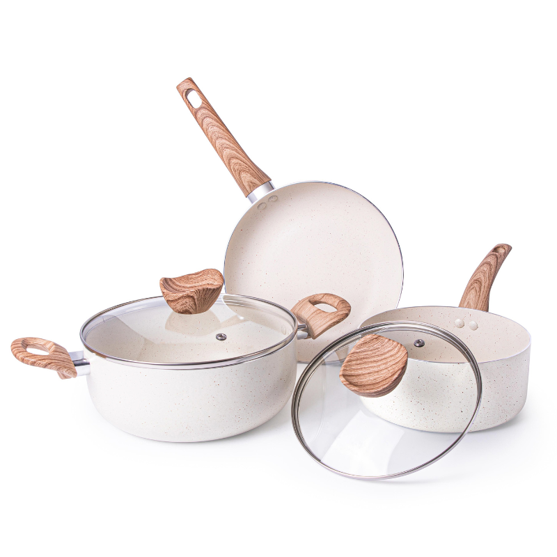 Cream Granite Kitchen Cookware Set with Lids – 5-Pieces