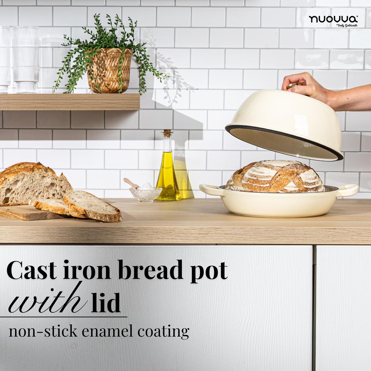 Cream Enamelled Cast Iron Dutch Oven Bread Pot - 5.6 Lite - 26cm, by Nuovva