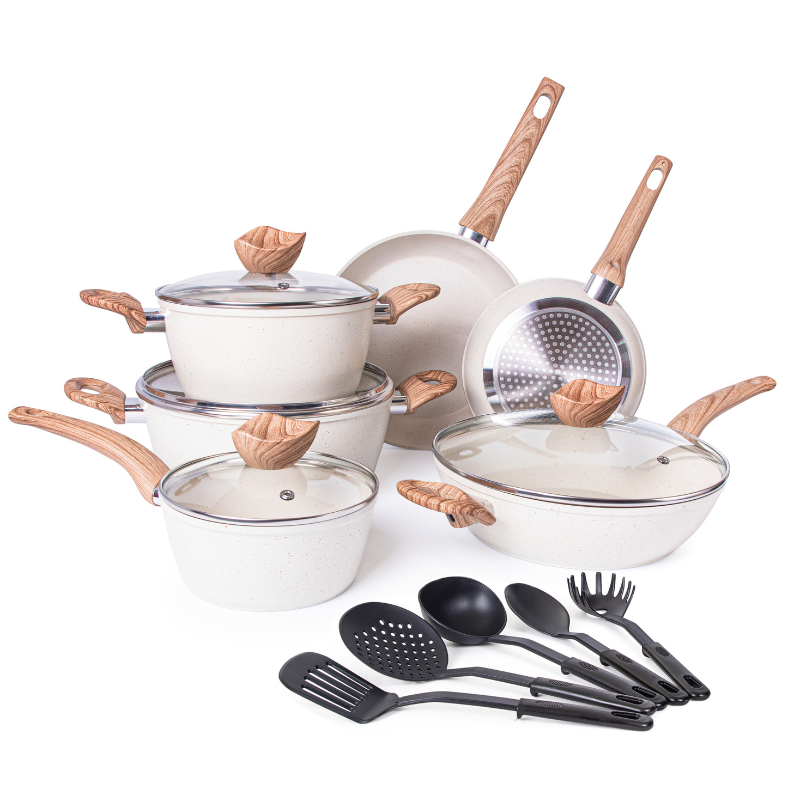 Cream Kitchen Cookware Set of 35, 15, 8, 5pcs with Lids (Multiple Set Sizes)