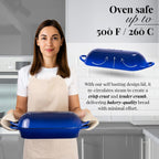 Dark Blue Enamelled Cast Iron Bread Loaf Pot , Non-Stick Dutch Oven - 32x14cm, By Nuovva