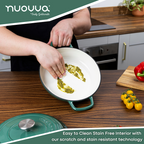 Dark Green Shallow Cast Iron Dutch Oven Casserole Pot - 2.2L - 26cm, by Nuovva