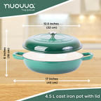 Dark Green Shallow Cast Iron Casserole Dish with Lid - 32cm - 3.5L, by Nuovva