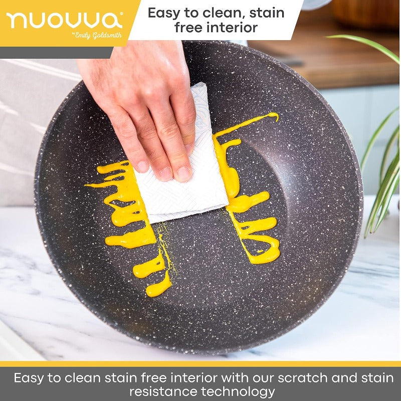 Induction Non-Stick Wok Pan – Deep Stir Fry Pan With Lid - 28cm (Multiple Colours), by Nuovva