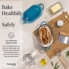 Light Blue Enamelled Cast Iron Bread Loaf Pan, Oven Safe Non-Stick Dutch Oven - 22x14cm, by Nuovva