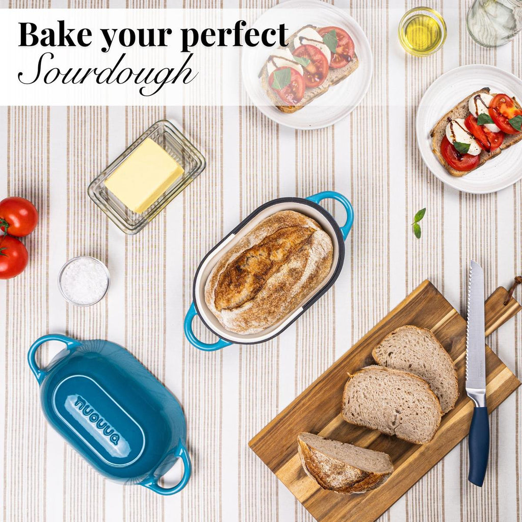 Light Blue Enamelled Cast Iron Bread Loaf Pan, Oven Safe Non-Stick Dutch Oven - 22x14cm, by Nuovva