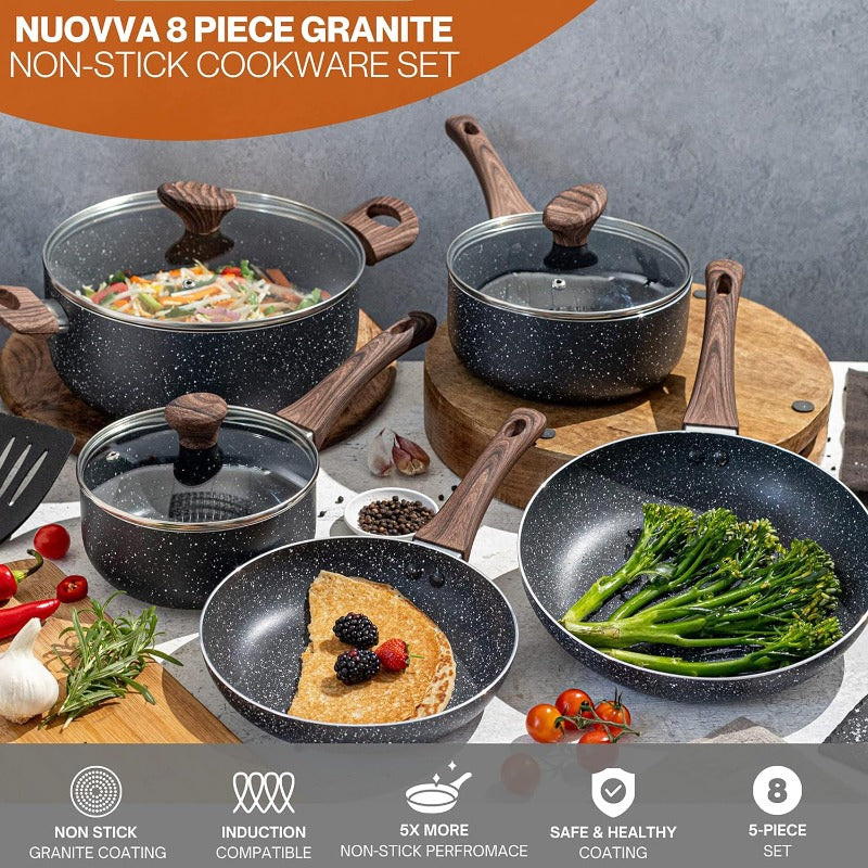 Granite Kitchen Cookware Set with Lids – 8-Pieces