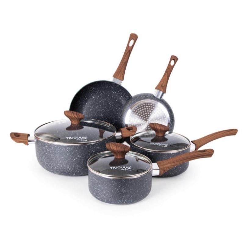 Kitchen Cookware Set of 5, 8, 15 & 35pcs with Lids - Multiple Colours