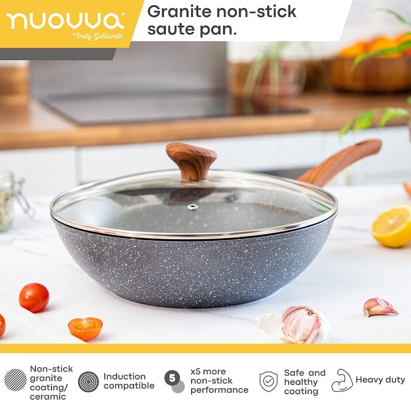 Induction Non-Stick Wok Pan – Deep Stir Fry Pan With Lid - 28cm (Multiple Colours), by Nuovva