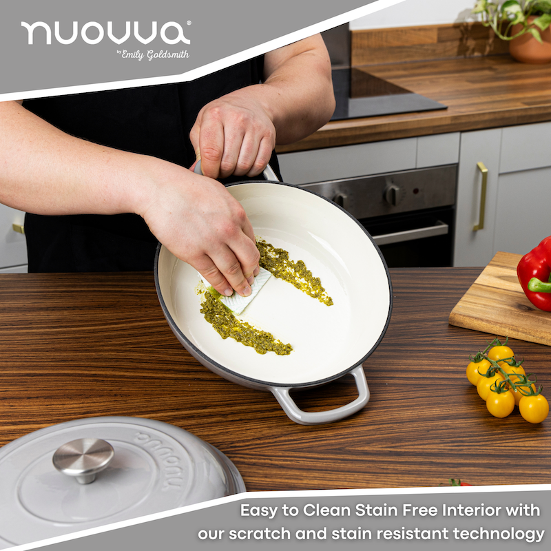 Grey Shallow Cast Iron Dutch Oven Casserole Pot - 2.2L - 26cm, by Nuovva