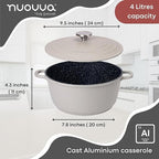 Aluminium Casserole Pot with Lid - 4L - 24cm, (Multiple Colours) by Nuovva