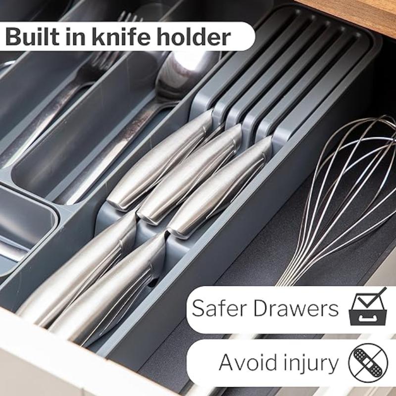 Grey Expandable Cutlery Drawer Organiser Divider, by Nuovva