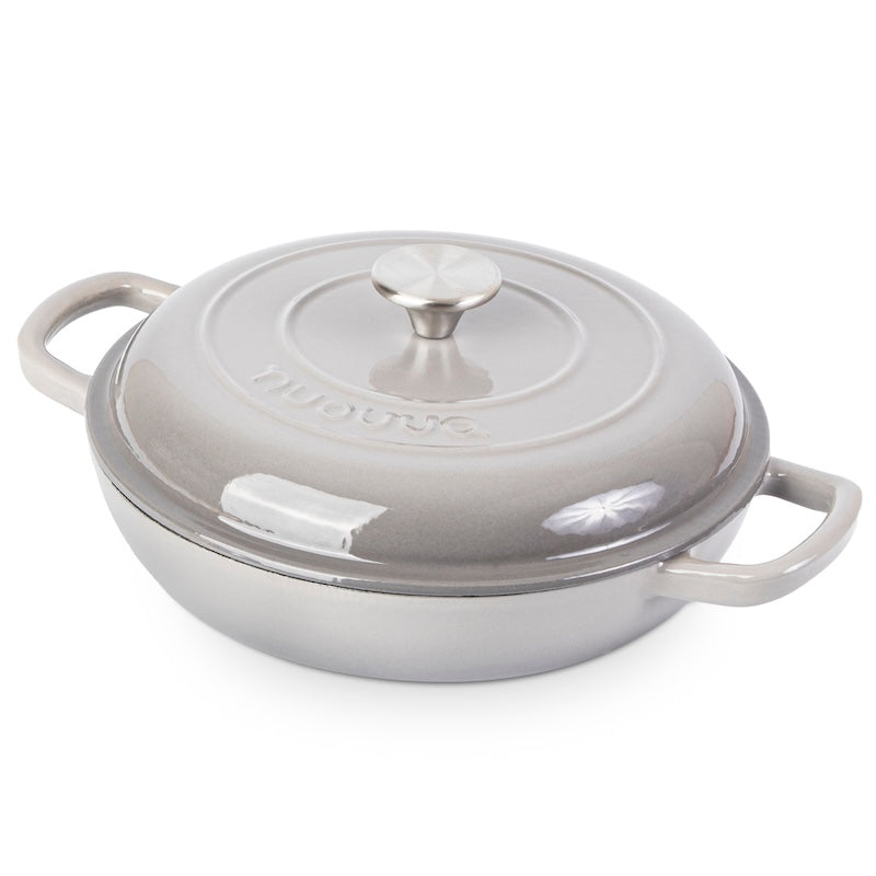 Grey Shallow Cast Iron Dutch Oven Casserole Pot - 2.2L - 26cm, by Nuovva