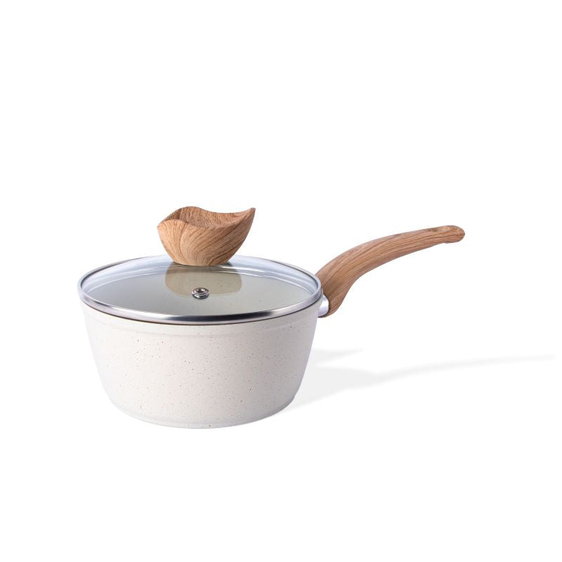 Cream Granite Non-Stick Saucepan with Lid - 16cm, by Nuovva