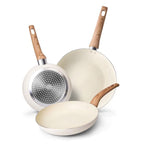 Cream Frying Pan Set for Induction, Gas & Electric Hob (3 Piece) by Nuovva