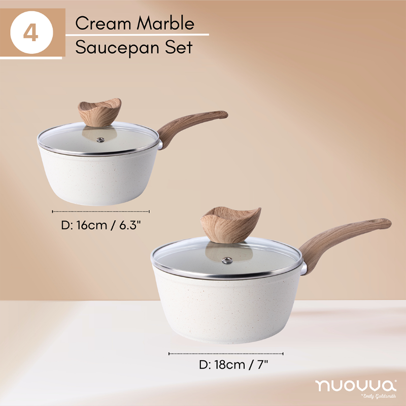 Cream Granite Non-Stick Saucepan with Lid (Multiple Set Sizes), by Nuovva
