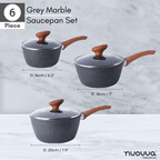 Marble Granite Non-Stick Saucepan with Lid - 3 Pieces (16cm, 18cm, 20cm) by Nuovva