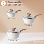 Cream Granite Non-Stick Saucepan with Lid (Multiple Set Sizes), by Nuovva