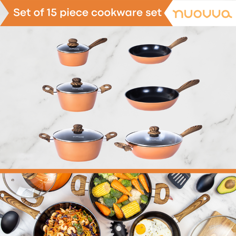 Copper Kitchen Cookware Set of 35, 15, 8, 5pcs with Lids (Multiple Set Sizes)