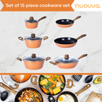 Copper Kitchen Cookware Set of 35, 15, 8, 5pcs with Lids (Multiple Set Sizes)
