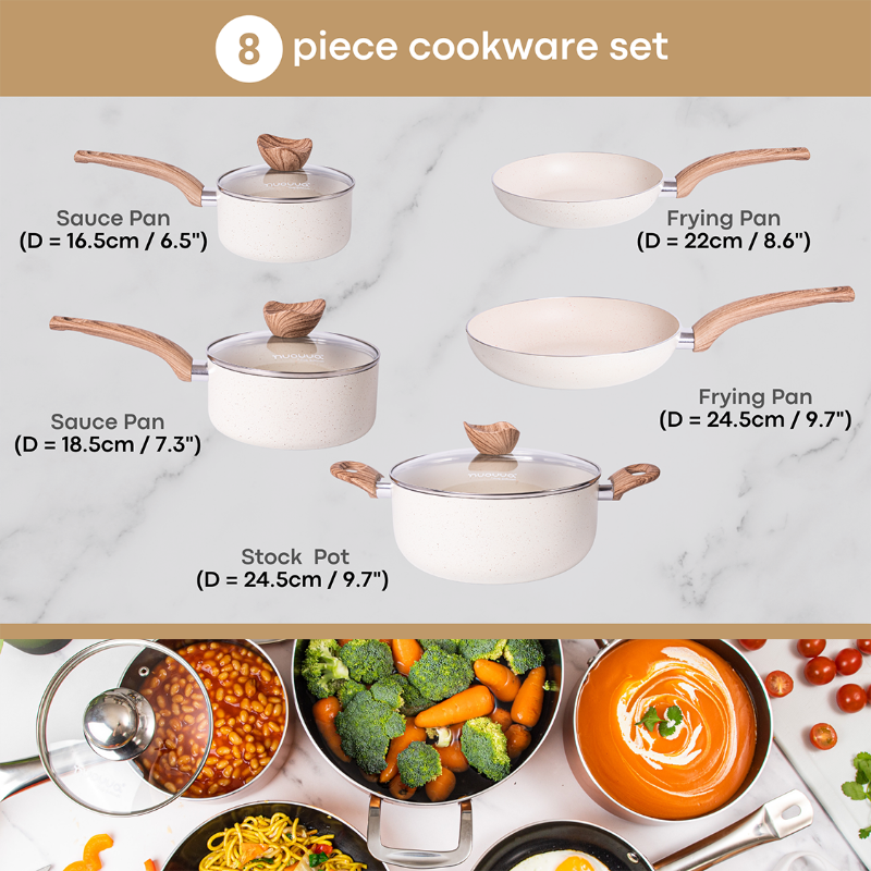 Kitchen Cookware Set with Lids - 8-Pieces (Multiple Colours)
