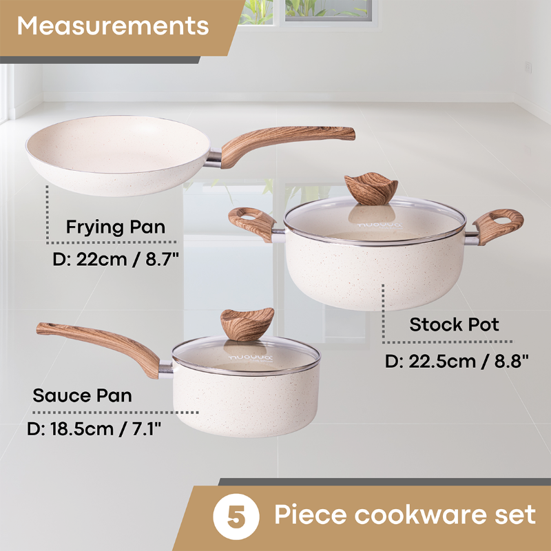 Kitchen Cookware Set of 5, 8, 15 & 35pcs with Lids - Multiple Colours