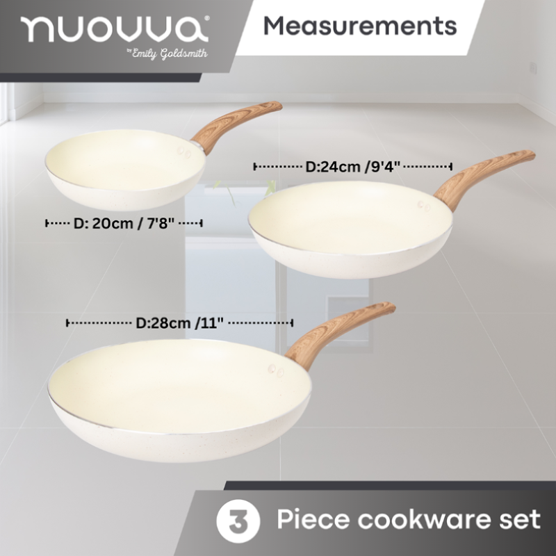 Cream Frying Pan Set for Induction, Gas & Electric Hob (3 Piece) by Nuovva