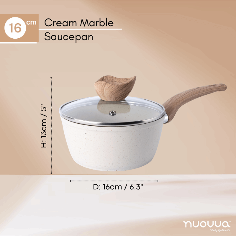 Cream Granite Non-Stick Saucepan with Lid - 16cm, by Nuovva