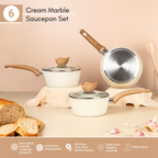 Cream Granite Non-Stick Saucepan Set with Lids (2 pieces / 3 pieces) by Nuovva