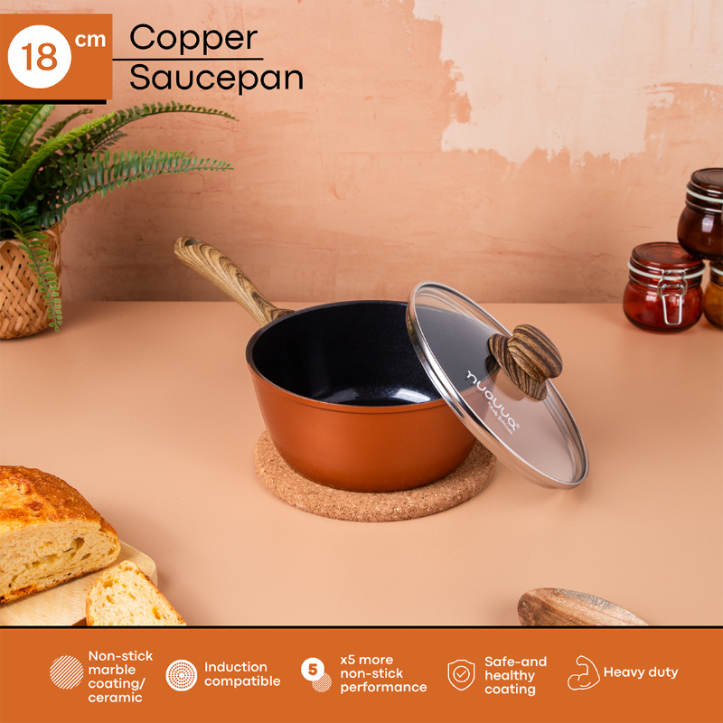 Copper Non-Stick Saucepan with Lid (Multiple Set Sizes), by Nuovva