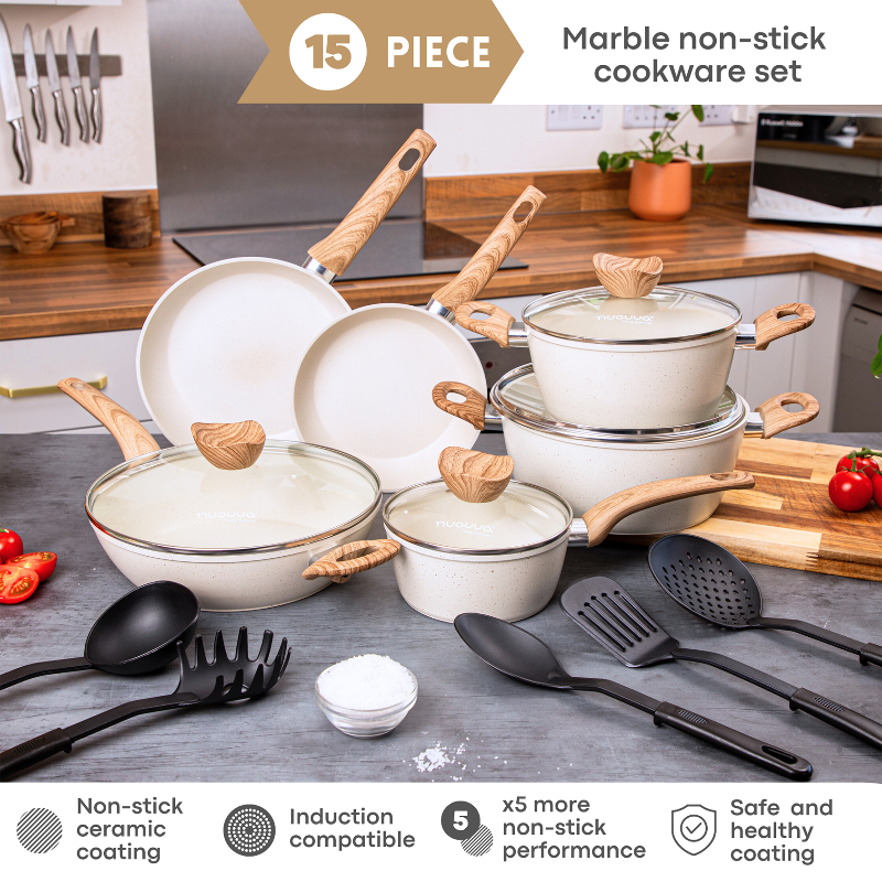 Cream Kitchen Cookware Set with Lids - 15-Pieces