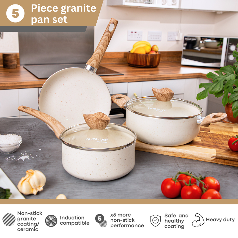 Cream Granite Kitchen Cookware Set with Lids – 5-Pieces