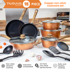 Kitchen Cookware Set of 5, 8, 15 & 35pcs with Lids - Multiple Colours