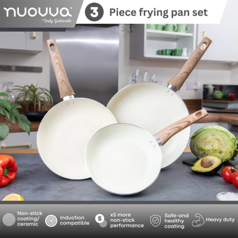 Cream Frying Pan Set for Induction, Gas & Electric Hob (3 Piece) by Nuovva