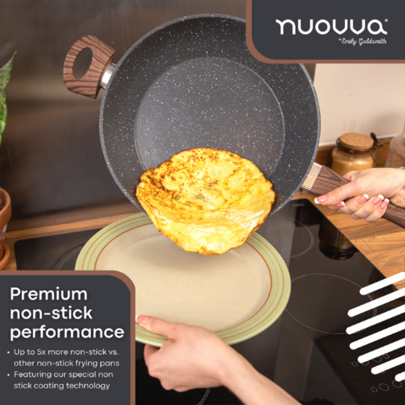 Induction Non-Stick Sauté Pan With Lid – 28cm (Multiple Colours) by Nuovva