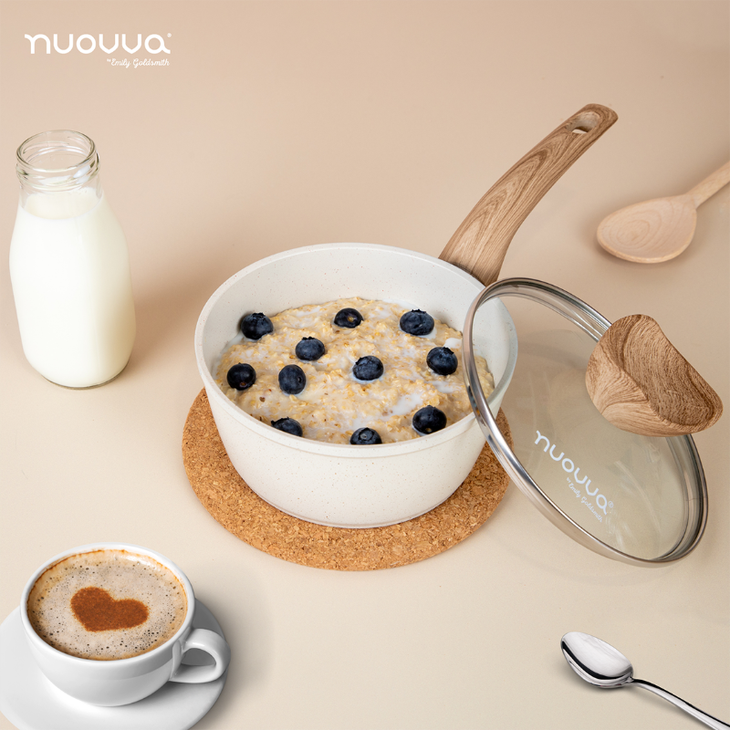 Cream Granite Non-Stick Saucepan Set with Lids (2 pieces / 3 pieces) by Nuovva