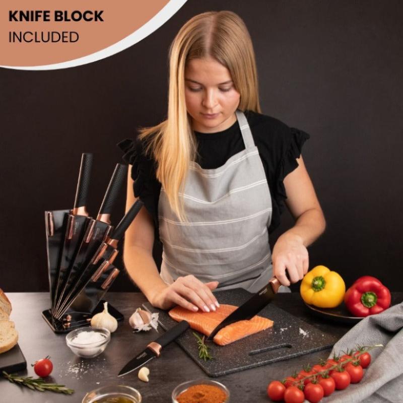Sharp Kitchen Knife Set With Acrylic Block, 6 piece (Multiple Colours), by Nuovva