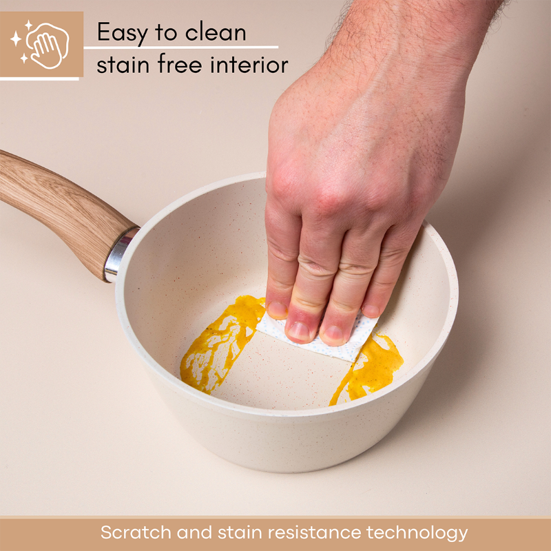 Cream Granite Non-Stick Saucepan Set with Lids (2 pieces / 3 pieces) by Nuovva
