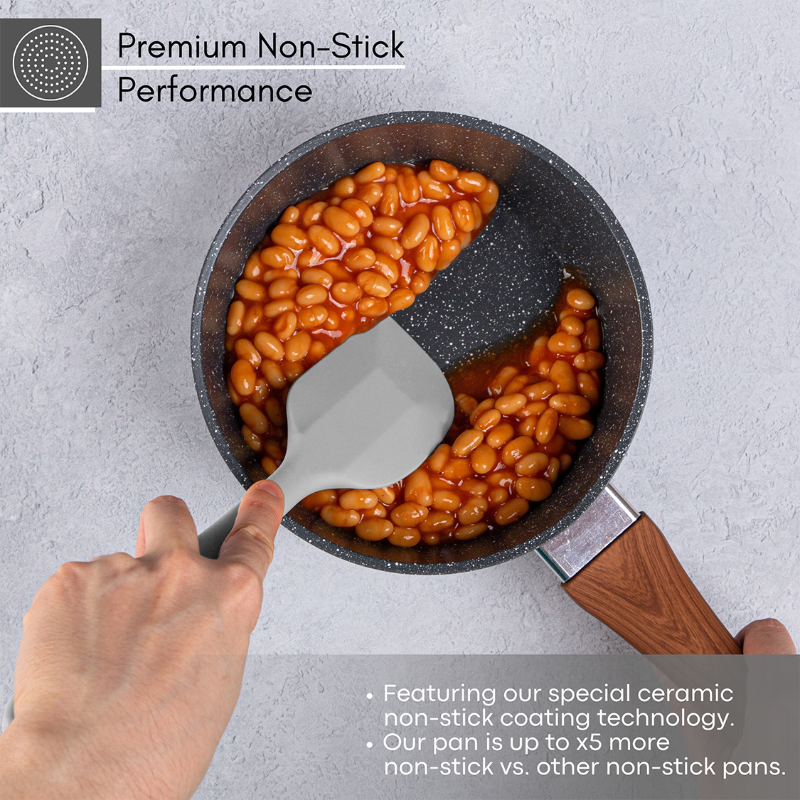 Marble Granite Non-Stick Saucepan with Lid - 2 Pieces (16cm, 18cm) by Nuovva
