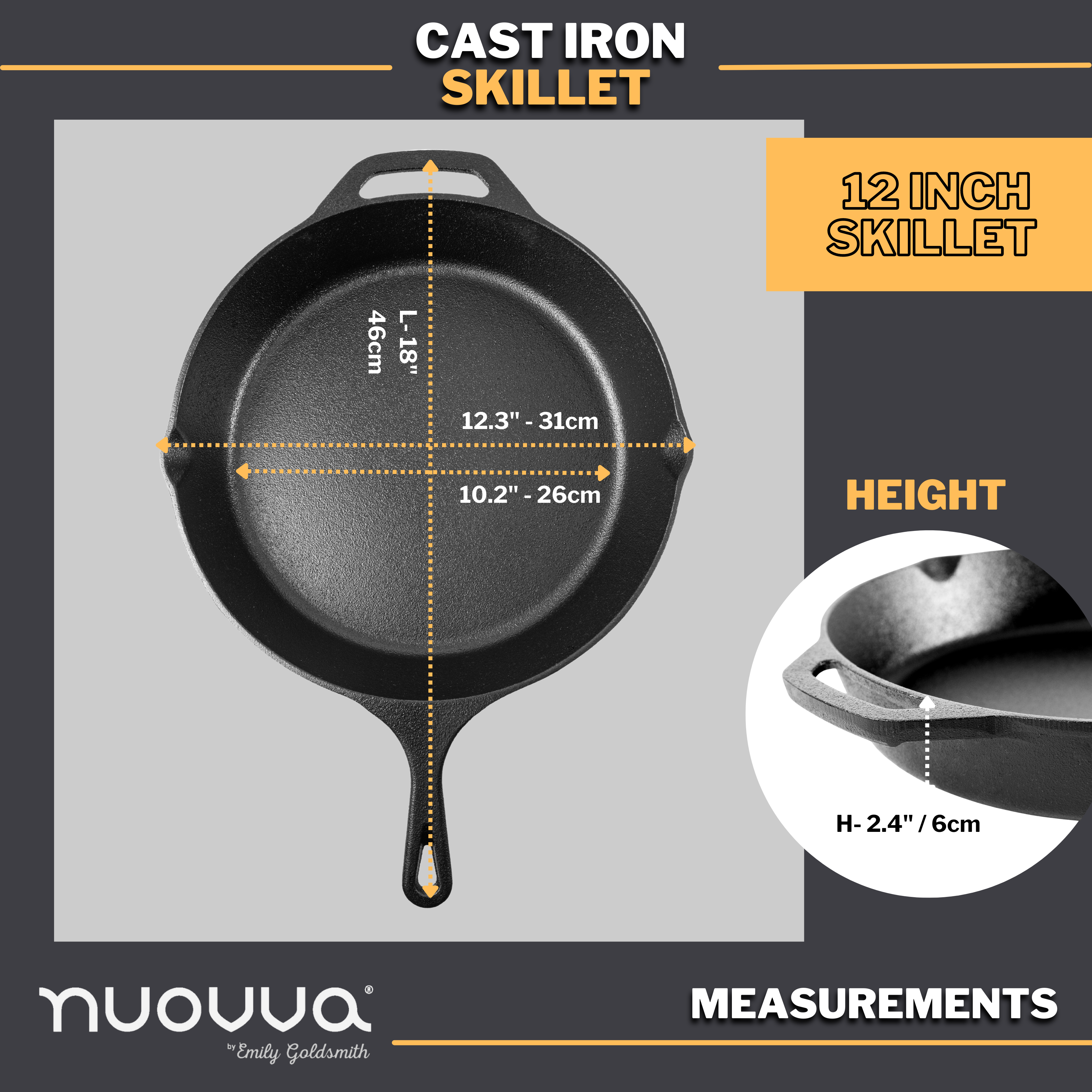 Pre-Seasoned Cast Iron Skillet - 8, 10, 12 inch (Multiple Sizes Available)