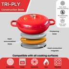 Red Shallow Cast Iron Dutch Oven Casserole Pot - 3.9L - 30cm by Nuovva