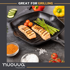 Black Pre-Seasoned Cast Iron Square Enamelled Grill Pan - 26cm, by Nuovva