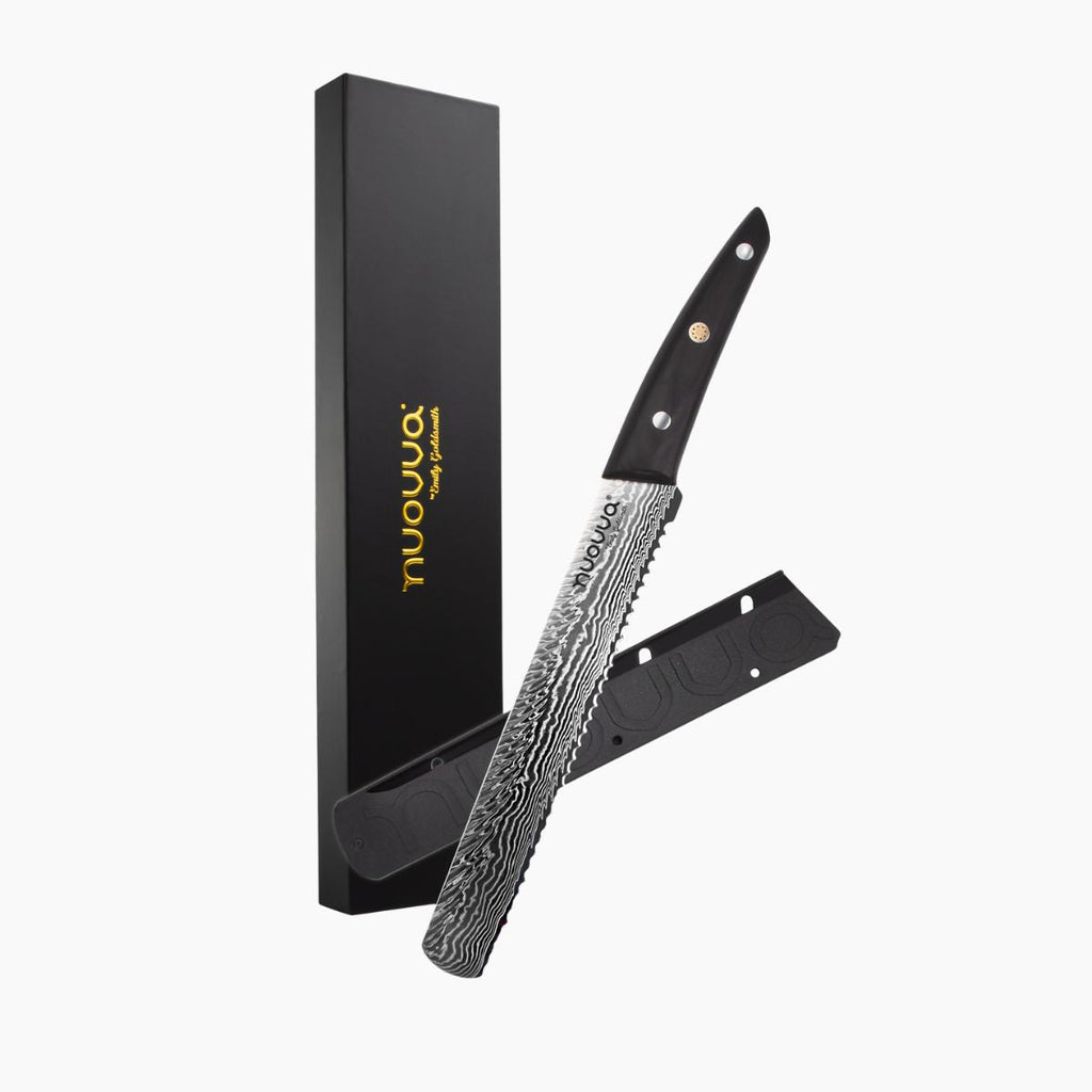 Japanese Steel 67-Layer Damascus Style Serrated Bread Knife with Pakkawood Handle, by Nuovva