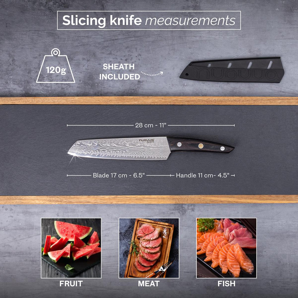 Japanese Steel 67-Layer Damascus Style Slicing Knife with Pakkawood Handle, by Nuovva