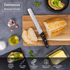 Japanese Steel 67-Layer Damascus Style Serrated Bread Knife with Pakkawood Handle, by Nuovva