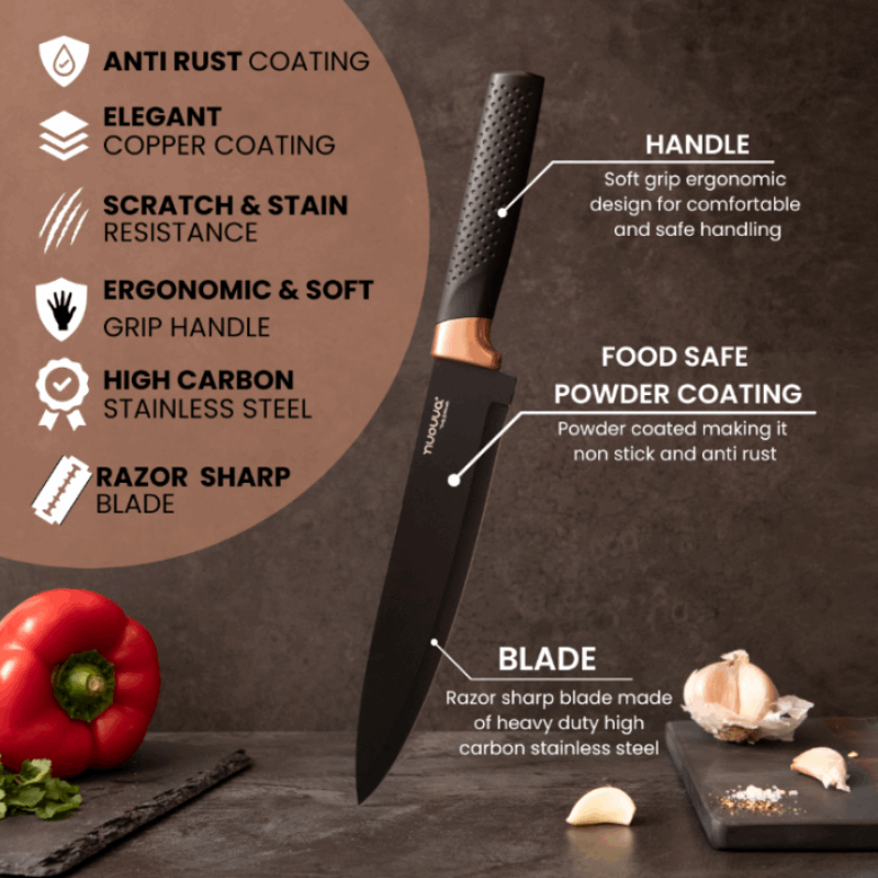 Sharp Kitchen Knife Set With Acrylic Block, 6 piece (Multiple Colours), by Nuovva