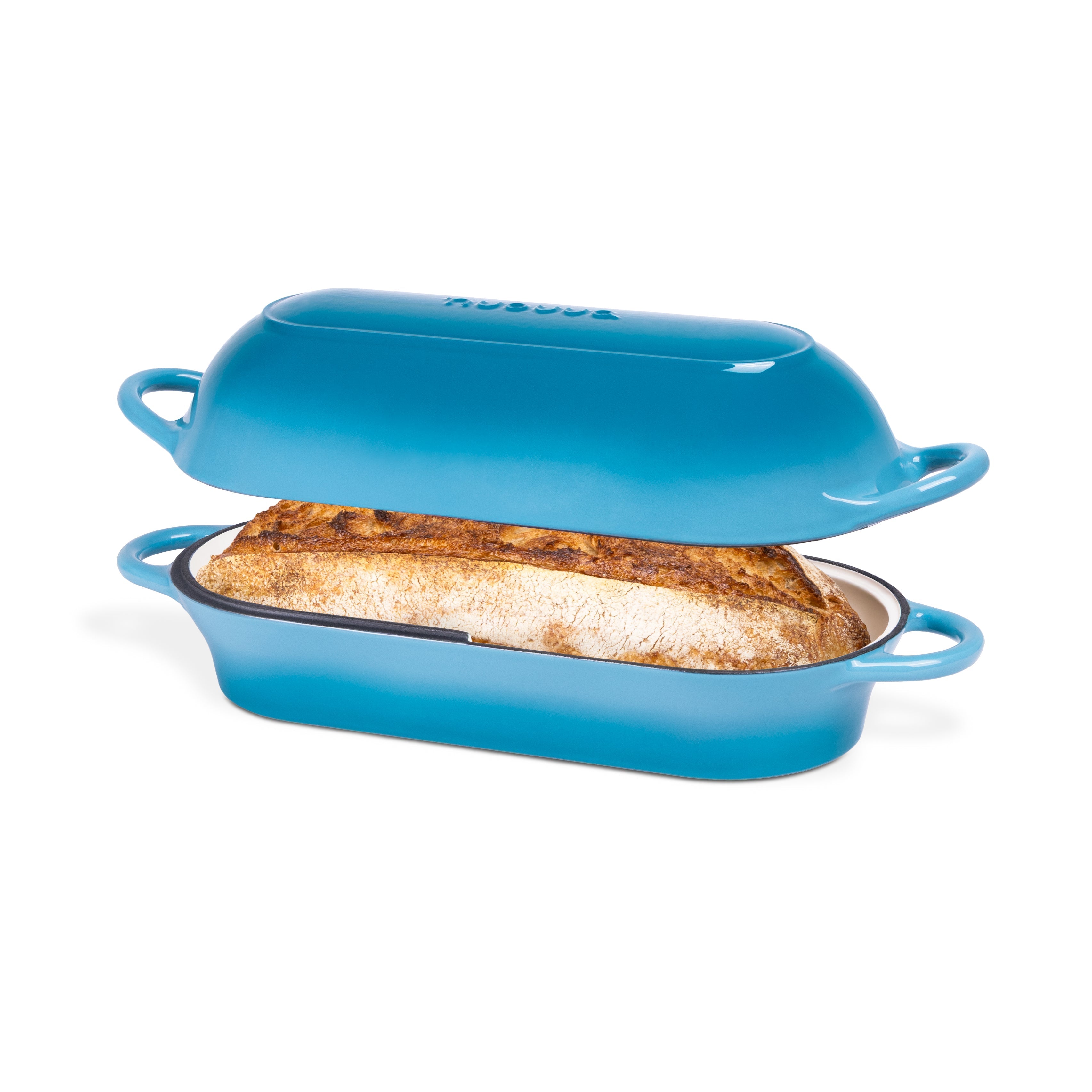 Light Blue Enamelled Cast Iron Bread Loaf Pot, Non-Stick Dutch Oven - 32x14cm, by Nuovva